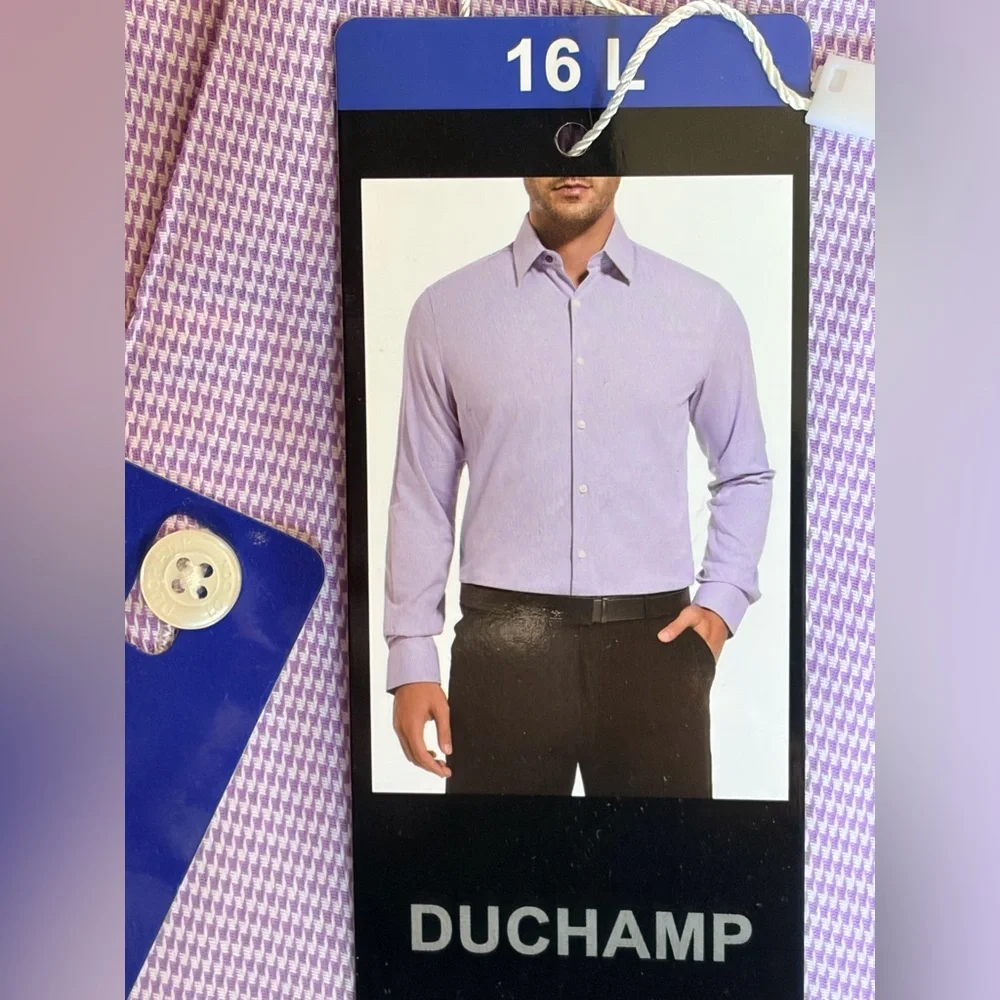 Duchamp London Slim Fit Lavender Men's Dress Shirt 16/L - Picture 3 of 8